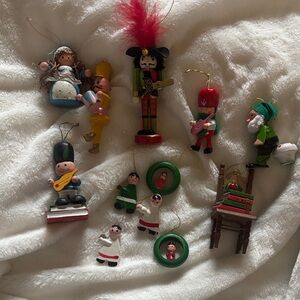 Vintage Colorful Wooden Christmas Ornaments Set